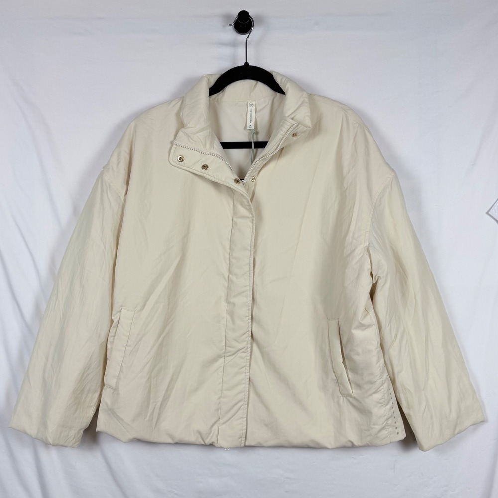 We Wander Cream Puffer Jacket M Water Resistant Warm Cozy Winter Minimalist